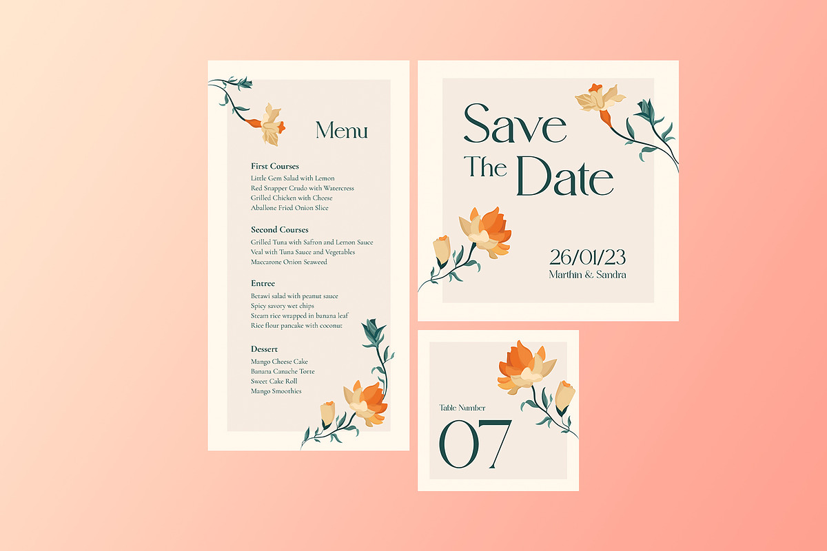 Clean Floral Wedding Suite, an Invitation Template by Neermana (Photo 4 of 4)