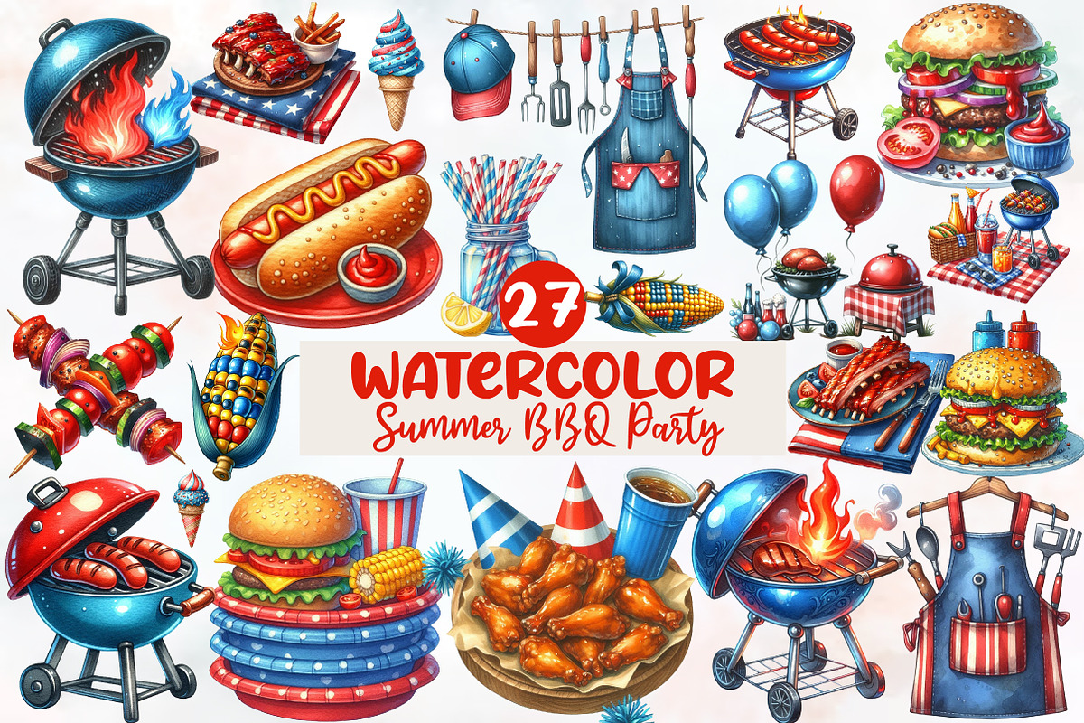 Summer BBQ Party Clipart, an Illustration by Designworld (Photo 1 of 6)