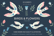 Birds and Flowers. Folk Art, a Decorative Illustration by Irina Ostapenko (Thumbnail 1 of 9)