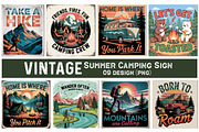 Vintage Summer Camping Sign, an Illustration by CreationArt (Thumbnail 1 of 3)