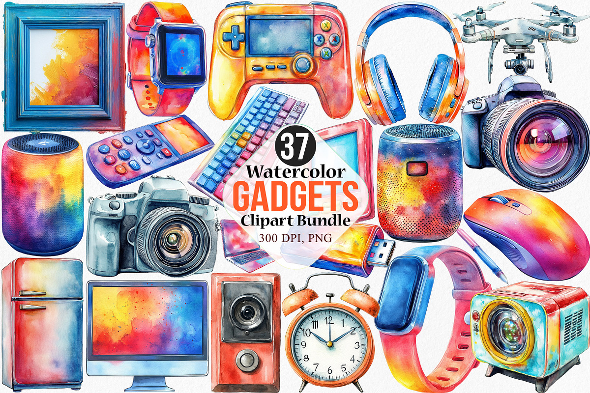 Watercolor Gadgets Clipart Bundle, an Illustration by Canvas Craft (Photo 1 of 7)