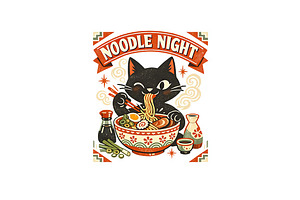 Noodle Night Wall Art, Cat Ramen, a Background Graphic by LaseredNinja