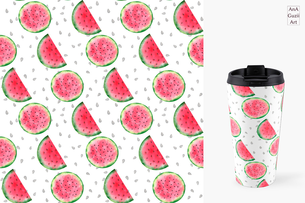 Watermelon watercolor clipart., an Illustration by AnaGuziiArt (Photo 6 of 14)
