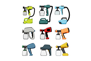 Paint Sprayer Set Cartoon Vector