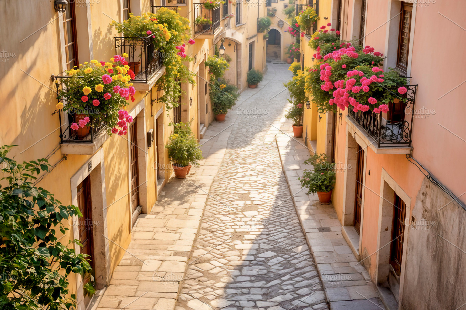 Charming cobblestone alley, a Photo by rarrarorro