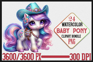 Baby Watercolor Pony Clipart Bundle, a Seasonal Illustration by Craft Nest