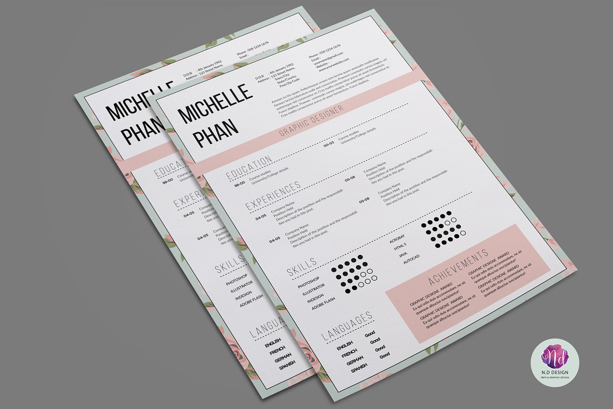 Elegant 1 page CV template, a Resume Template by Chic templates (Photo 3 of 4)