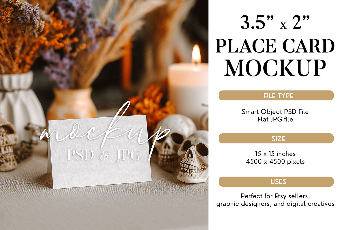 Halloween 3.5x2 Tent Card Mockup PSD, a Mockup by Bijou Bay