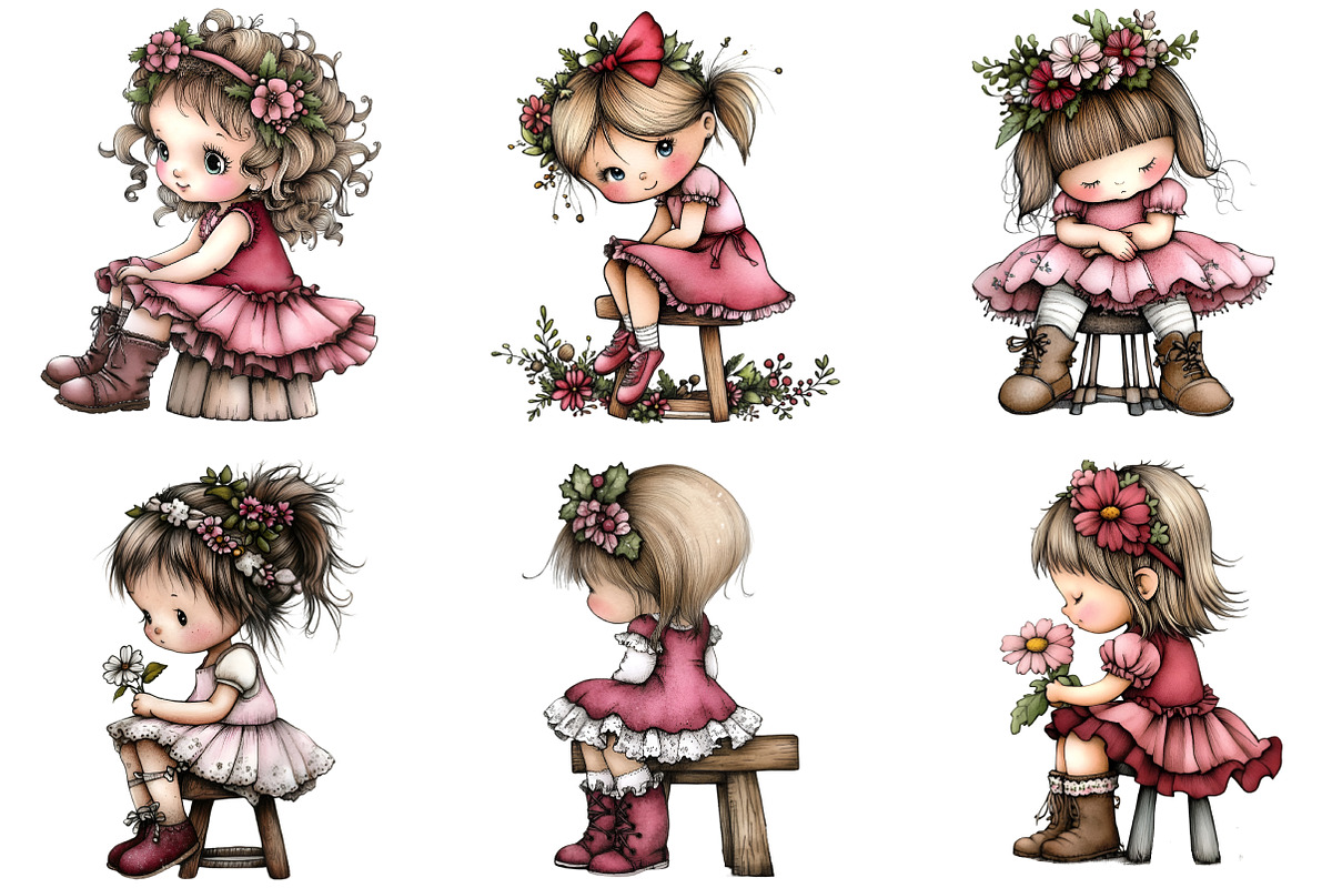 Cute Flower Girl Clipart, an Illustration by DreamArtGraphic (Photo 4 of 5)