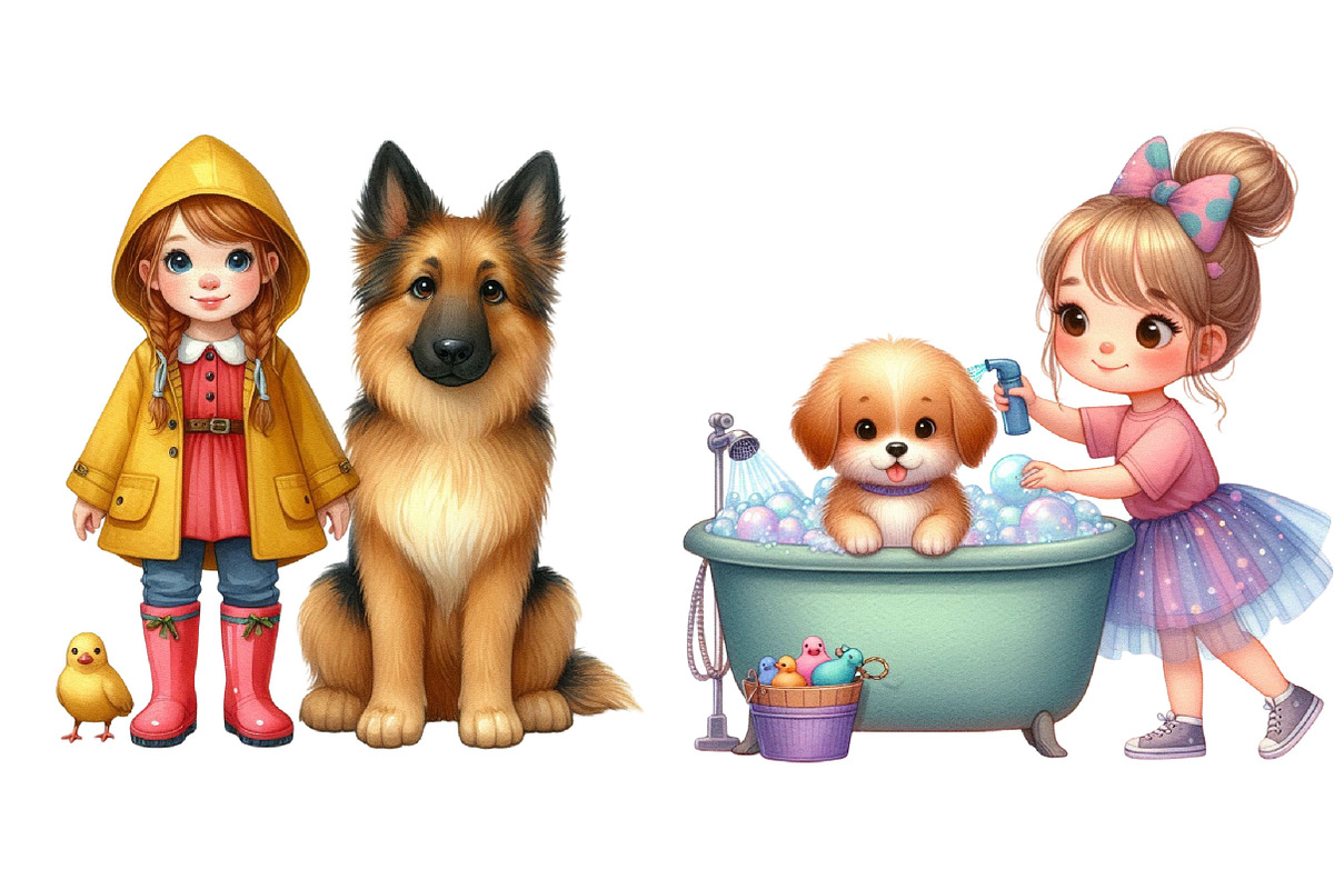 Little Girl and Dog Clipart, an Illustration by Pixels.Craft (Photo 8 of 9)