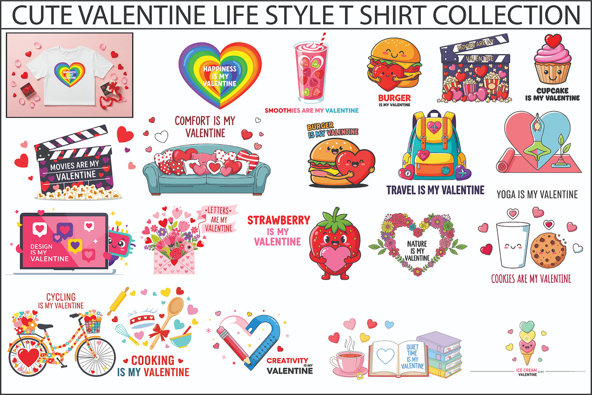 Cute Valentine Lifestyle TShirt Set, a Seasonal Illustration by Designer_Momina (Photo 1 of 21)