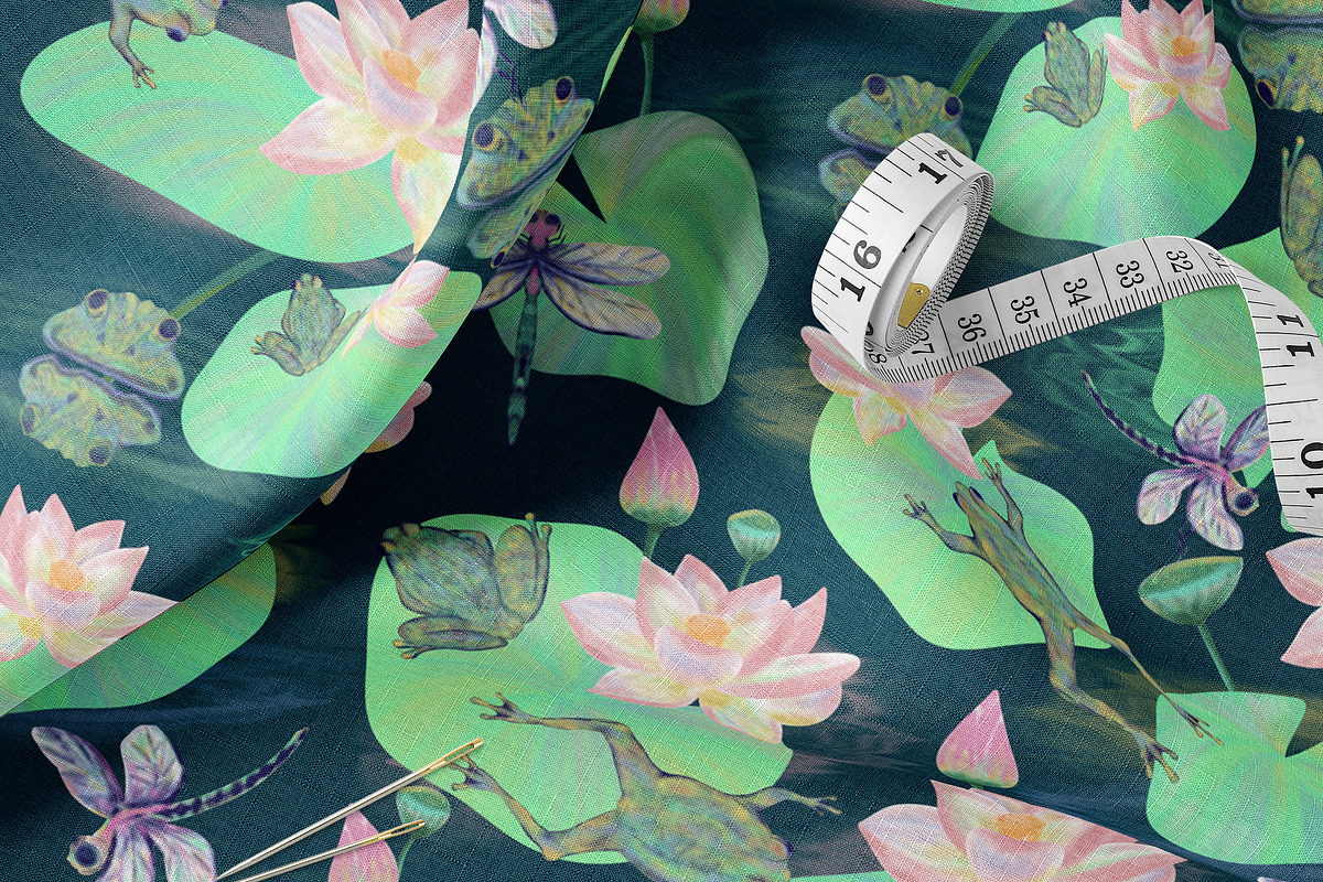 Frog Lotus Seamless Pattern, a Pattern Graphic by Oksana Dovhopol Art (Photo 23 of 23)