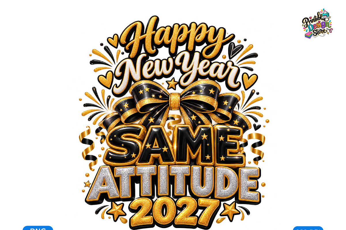 Happy New Year 2027 Same Attitude, a Seasonal Illustration by Printable Design Store (Photo 1 of 5)