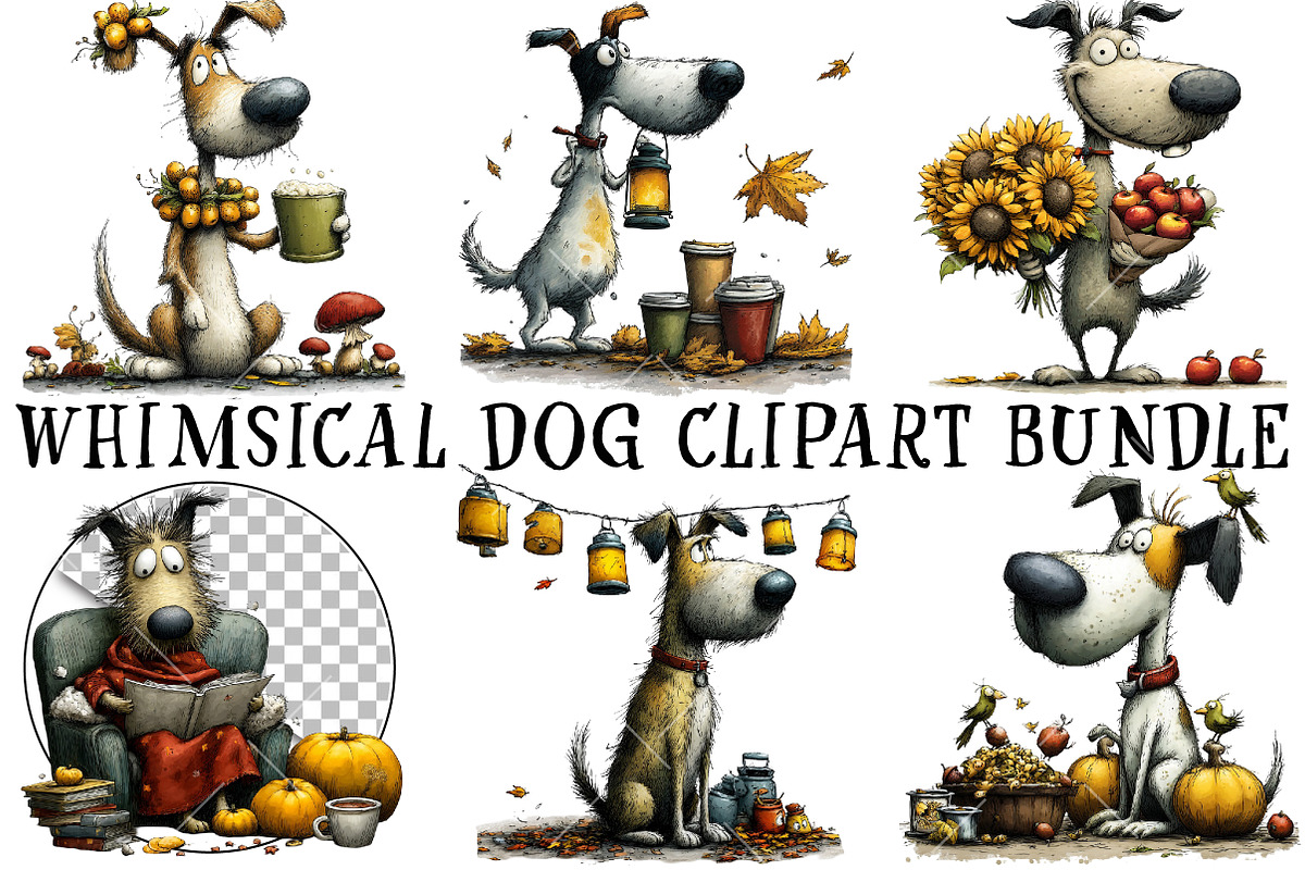Whimsical Dog Clipart Bundle, a Seasonal Illustration by OK Design (Photo 2 of 6)