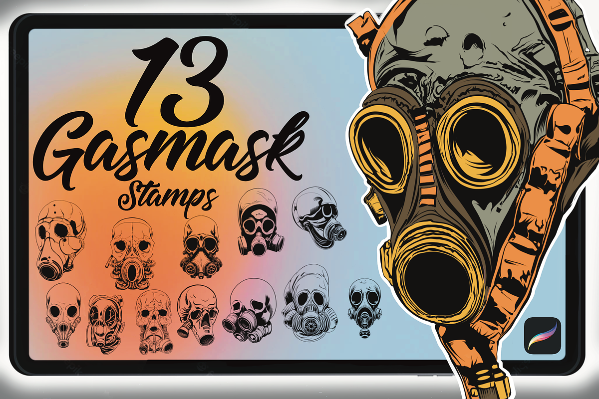 Gasmask stamps for Procreate, a Brush Add-On by Annex1 (Photo 1 of 3)
