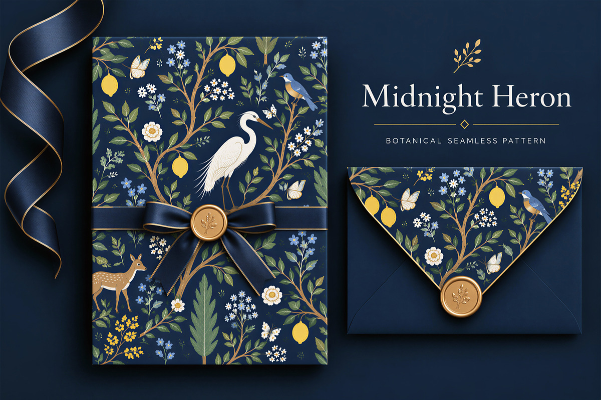 Midnight Heron | Botanical Wallpaper, a Wallpaper Graphic by by creative paper (Photo 15 of 15)