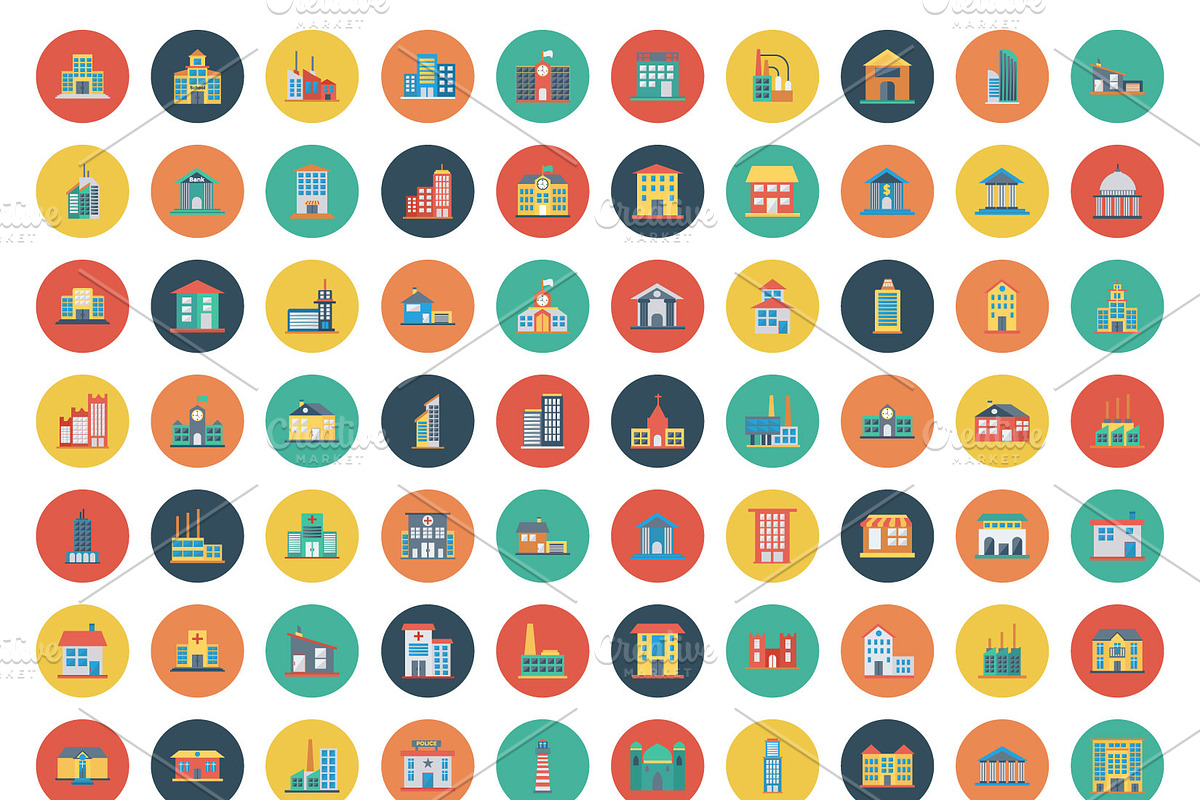 Building Flat Circle icons, an Outline Icon by Dinosoftlabs (Photo 2 of 2)
