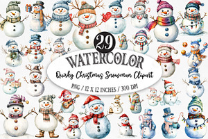 Quirky Christmas Snowman Clipart, an Illustration by Designking