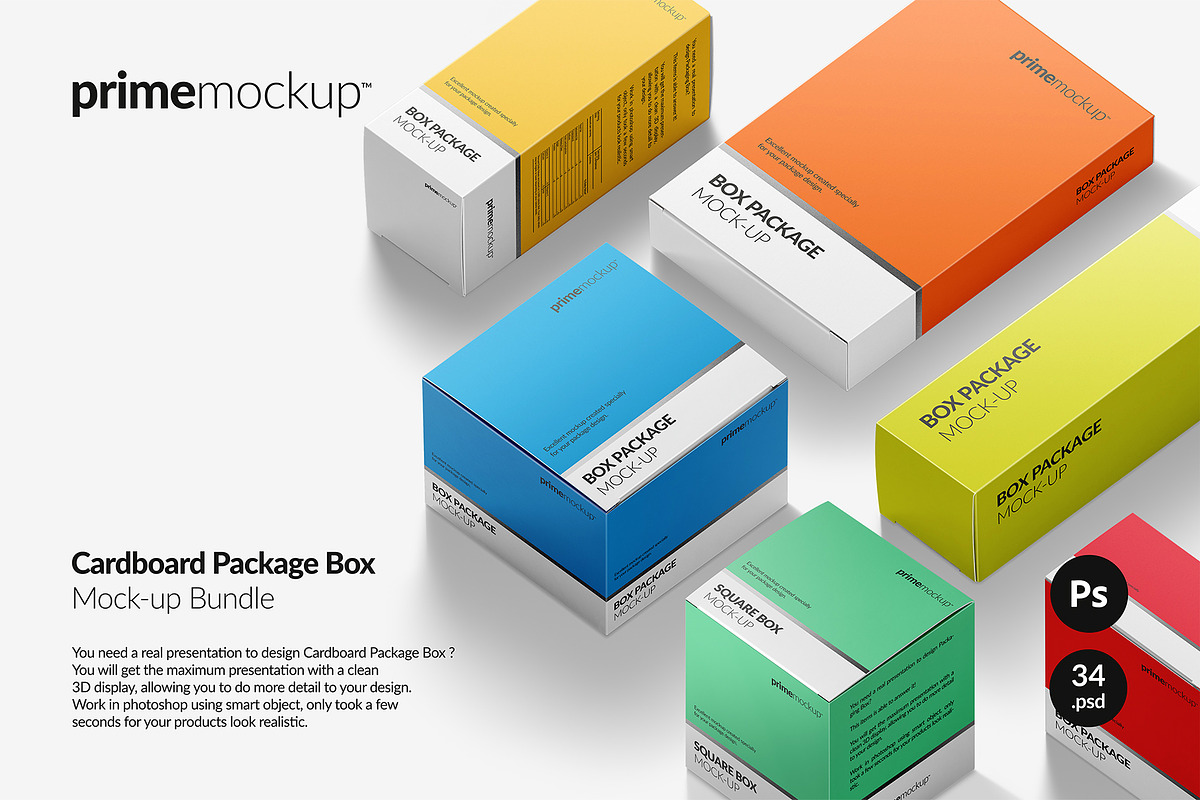 Cardboard Package Box Mockup Bundle, a Merchandise Mockup by PrimeMockup (Photo 1 of 7)