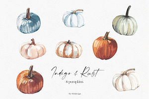 Indigo & Rust Boho Floral Clipart