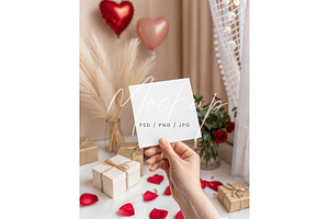 Valentines Square Card Mockup, a Product Mockup by TatiMockup