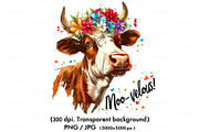 Colorful cow wearing a flower crown., an Animal Illustration by yod67 (Thumbnail 1 of 8)