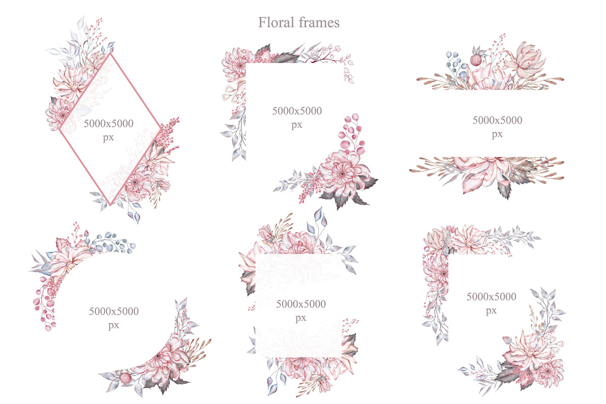 Dusty pink watercolor floral set, a Graphic by TatiArti (Photo 9 of 12)