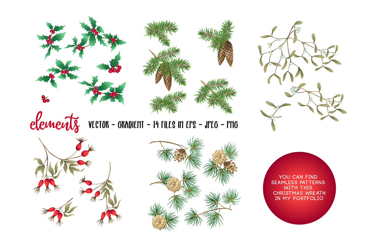 Christmas Wreath Elements Set, an Object Graphic by Elen-Lane (Photo 6 of 6)