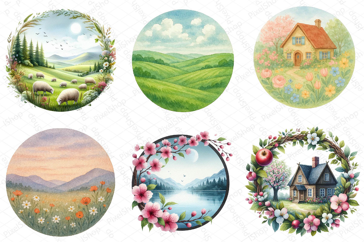 Watercolor Spring Landscapes Round C, an Illustration by DreamPrint404 (Photo 4 of 6)