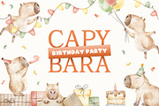 Capybara watercolor illustrations, an Animal Illustration by Fedulova Art (Thumbnail 1 of 13)