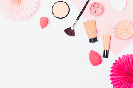 Flat lay composition women's cosmetics and accessories, a Beauty & Fashion Photo by progressman