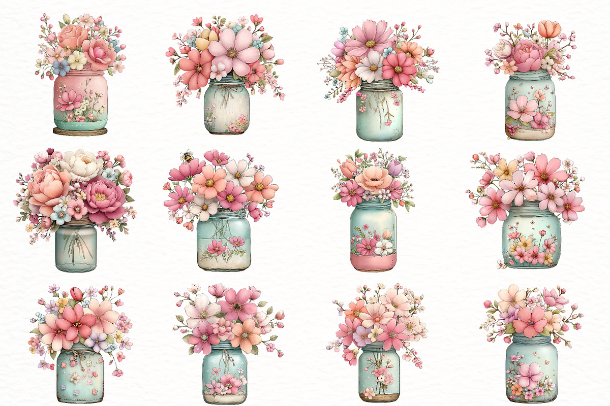 Whimsical spring Flower mason jar, an Illustration by Designworld (Photo 3 of 4)
