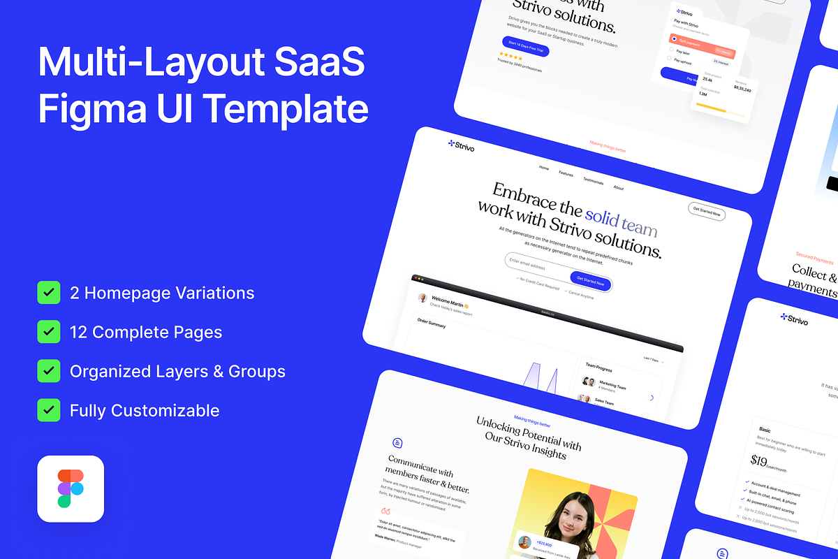 Strivo: Multi-Layout SaaS Figma, an UI Kit Template by FinestDevs (Photo 1 of 4)