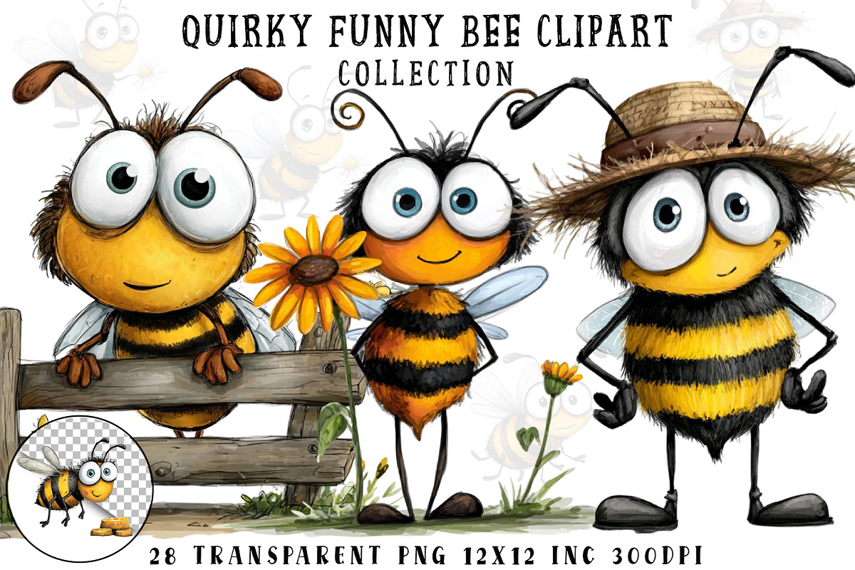 Quirky Funny Bee Clipart, an Illustration by OK Design (Photo 1 of 6)