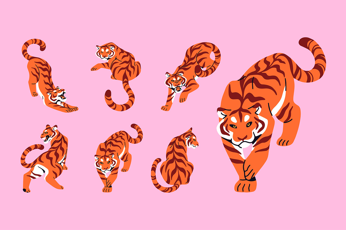 Wild tigers set, cards, patterns, an Animal Illustration by PaperTrident (Photo 1 of 10)