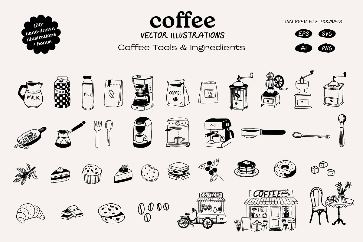 Coffee Hand-Drawn illustrations, a Food Illustration by dicreate (Photo 3 of 12)