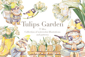 Tulips Spring Garden, watercolor set