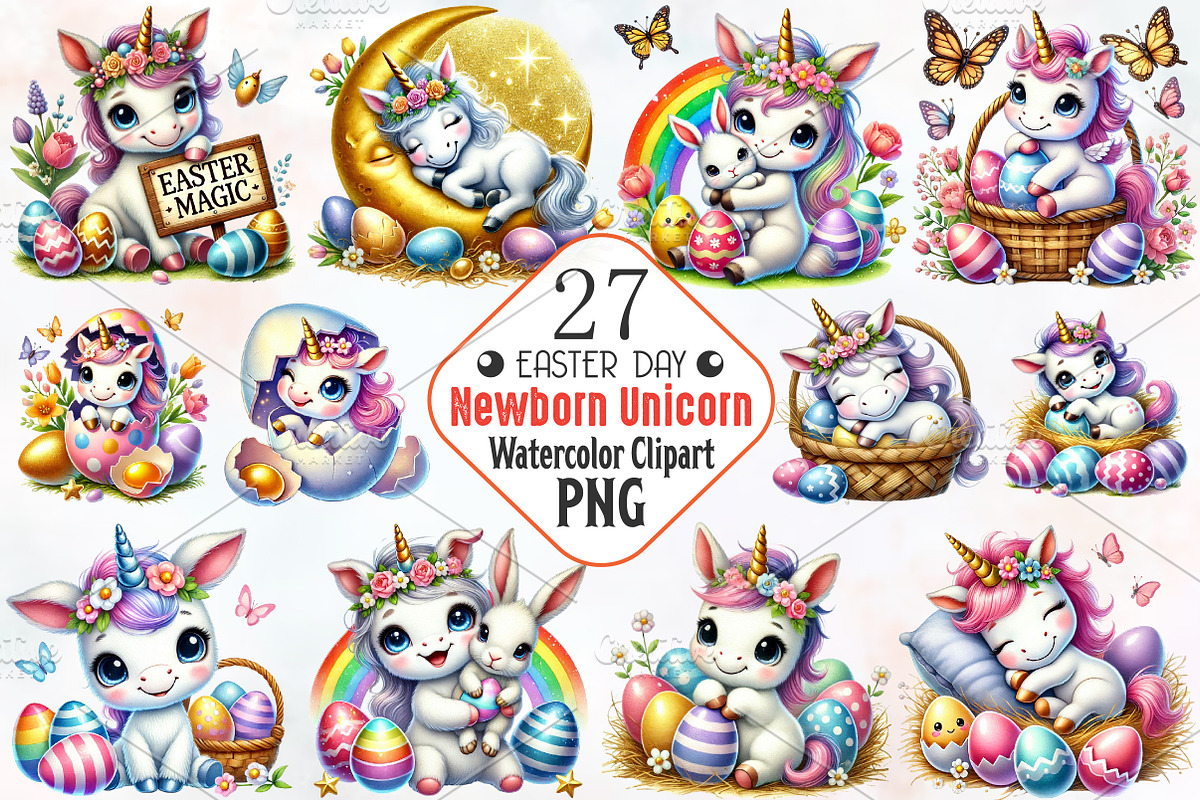 Newborn unicorn Easter Day Png, an Illustration by RobertsArt (Photo 1 of 7)