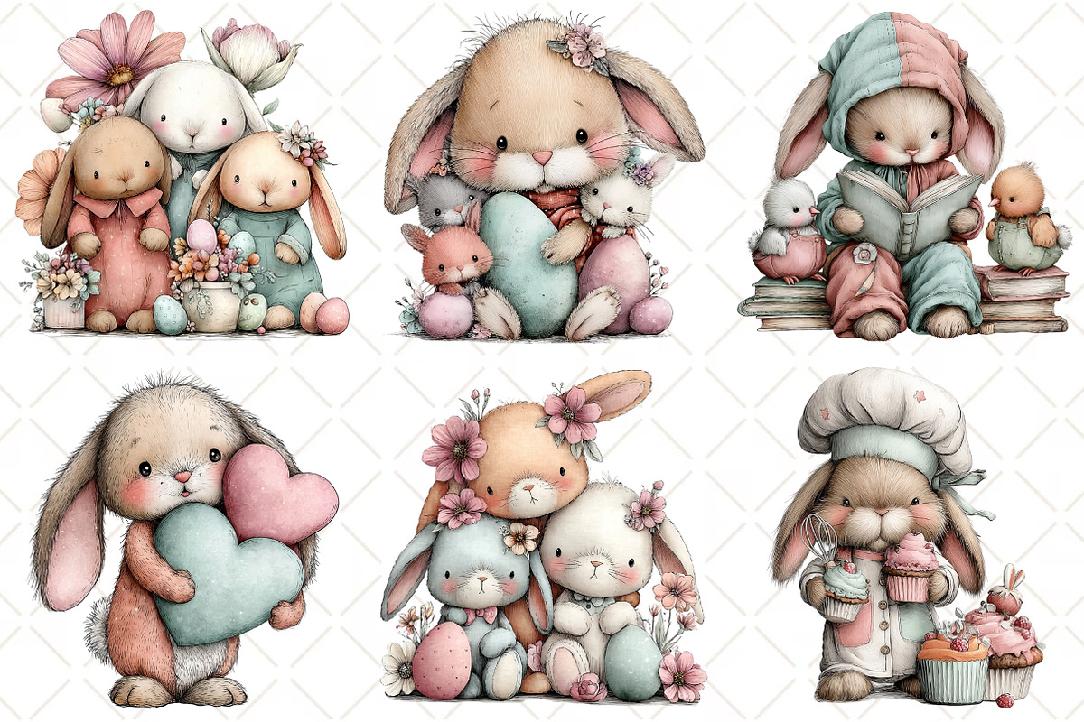 Whimsical Easter Bunny Clipart, an Illustration by Black Bird Studio (Photo 2 of 6)