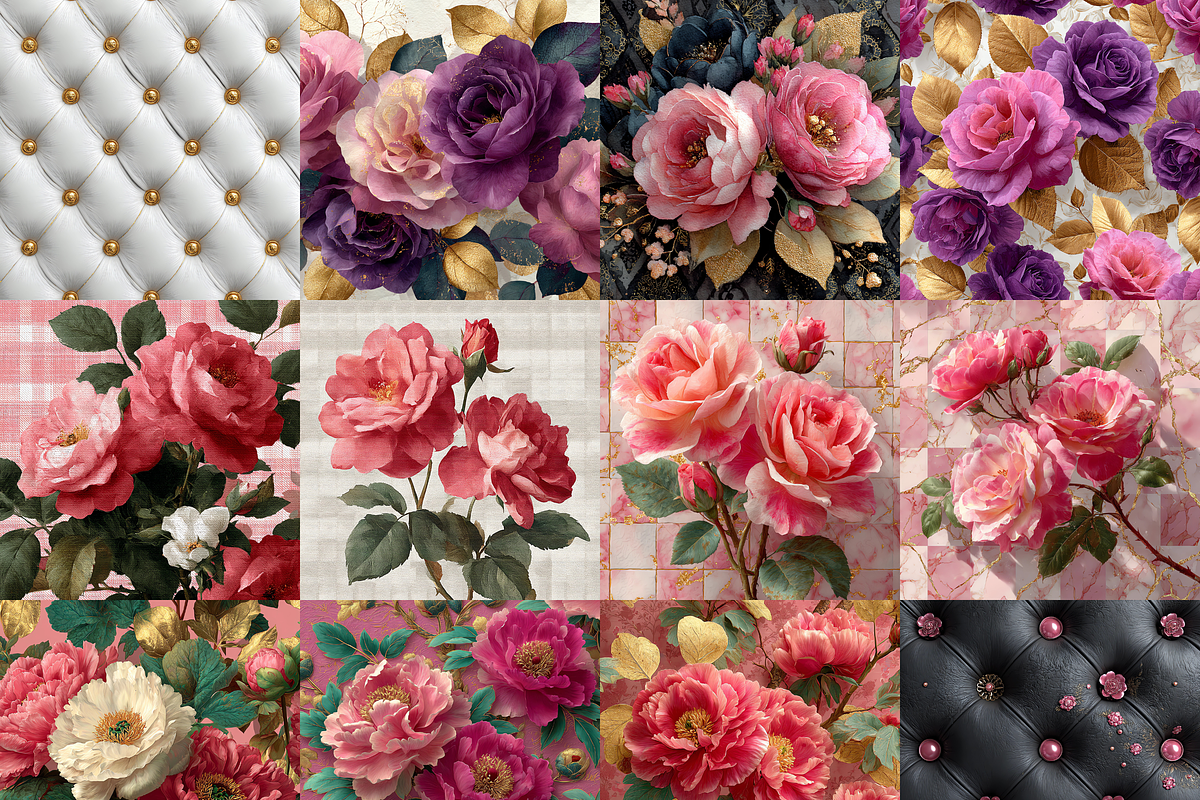 Pink and Gold Floral Digital Paper, a Pattern Graphic by LA Design (Photo 2 of 10)