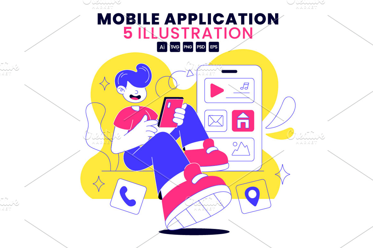 5 Mobile Application Illustration, a Technology Illustration by denayunebgt (Photo 1 of 3)