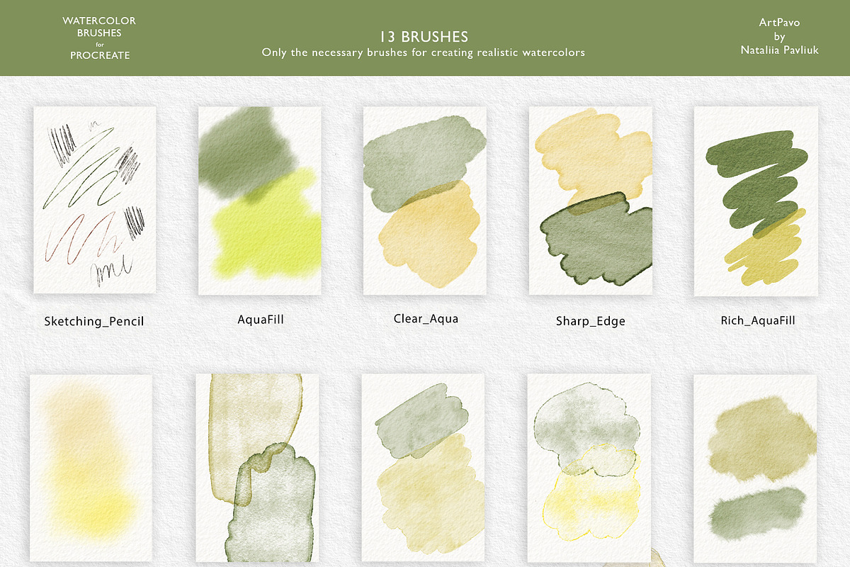 Natural Watercolor Procreate Brushes, a Brush Add-On by ArtPavo (Photo 2 of 5)