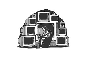 Man reading by candlelight, a Technology Illustration by AlexArt