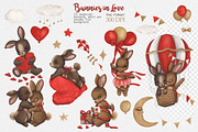 Cute Watercolor Set Bunnies In Love, an Animal Illustration by ViktoriyaD (Thumbnail 3 of 7)