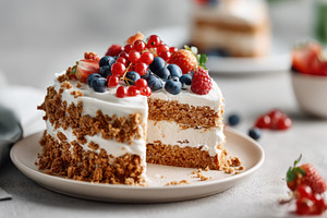 Layered cake with fresh berries and cream, a Food & Drink Photo by AlyaAnd