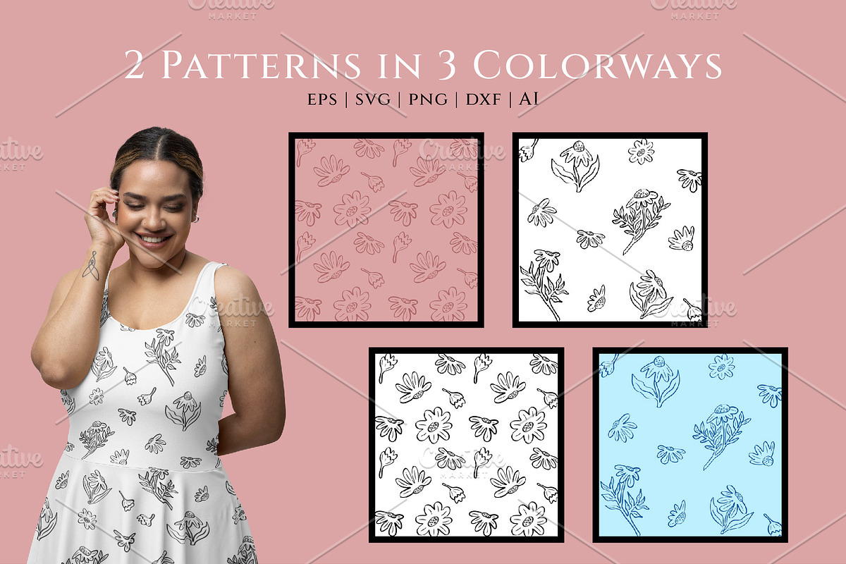 Linocut Daisies Clipart & Patterns, an Object Graphic by Ashley Katrina (Photo 5 of 8)