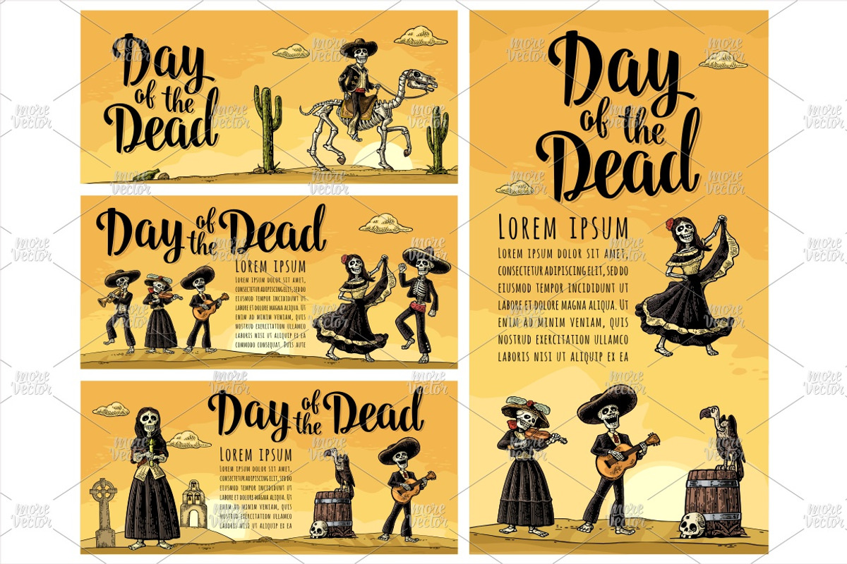 Bundle engraving mexican skeleton, an Illustration by MoreVector (Photo 4 of 14)