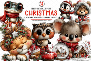 Cute Animals Christmas Clipart, an Illustration by cherrydesign
