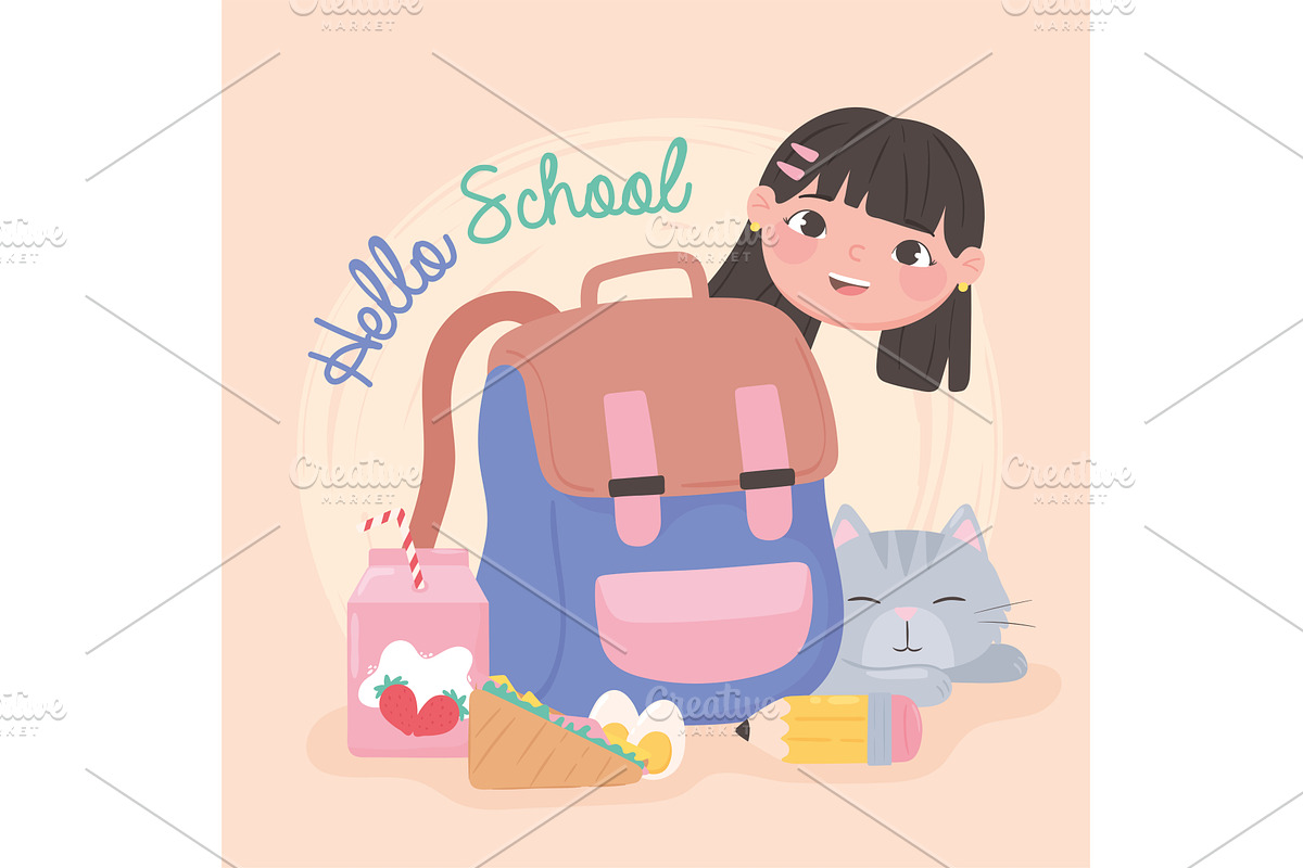 hello school cartoon, an Education Illustration by studiogstock