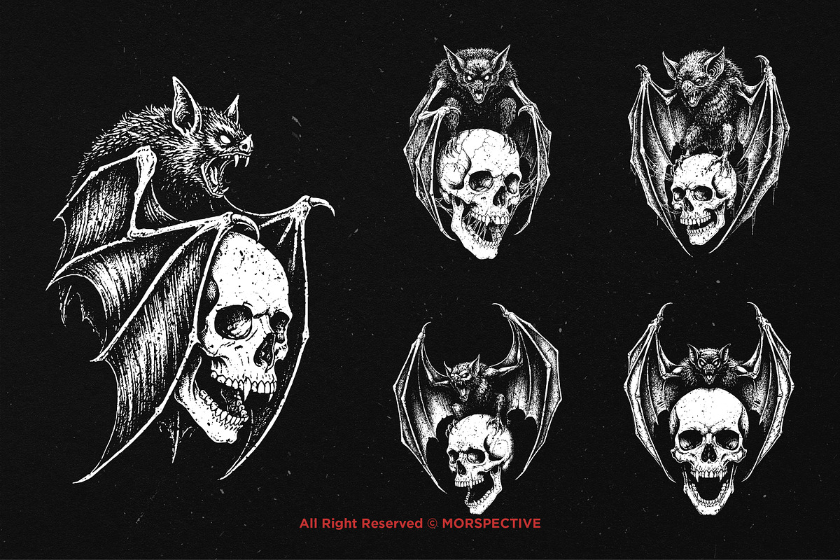 10 Bundle Dark Art Death Bat Skull, an Illustration by Morspective